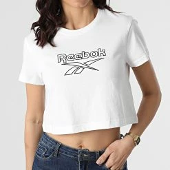 Budget 😍 Tee 👕 Shirt Crop Femme Big Logo GJ5764 Blanc de Reebok 🛒