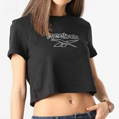 De gros 🥰 Tee 👕 Shirt Femme Crop Big Logo GL8409 Noir de Reebok ⭐