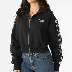 Budget 😉 Sweat Zippé Capuche Femme A Bandes Tape Pack HB2263 Noir de Reebok 👏