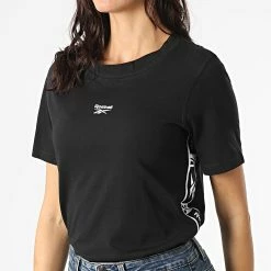Grosses soldes 🔔 Tee 👚 Shirt Femme A Bandes Tape Pack HB2265 Noir de Reebok 🌟