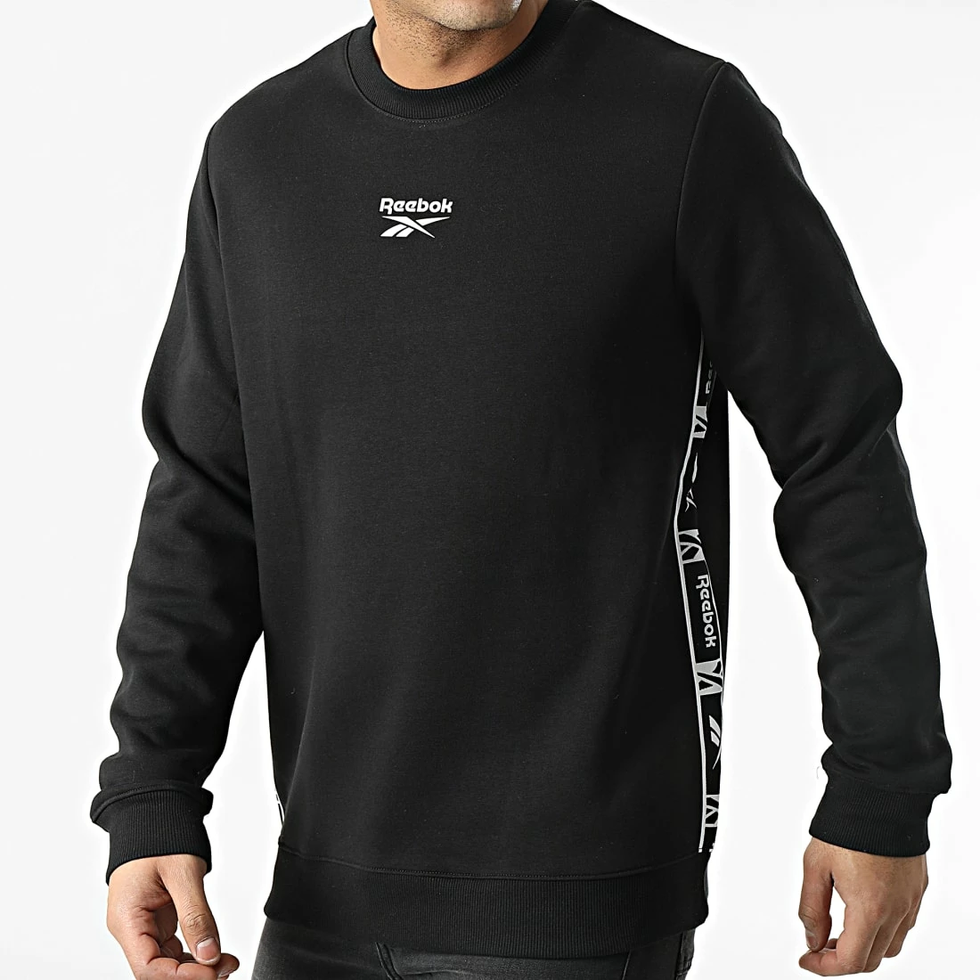 Top 10 🤩 Sweat Crewneck A Bandes Reebok Identity Tape HB5974 Noir 💯