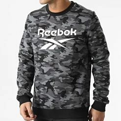 Meilleure vente 😀 Sweat Crewneck Reebok Identity Camo HE8172 Gris Anthracite Camouflage ✔️