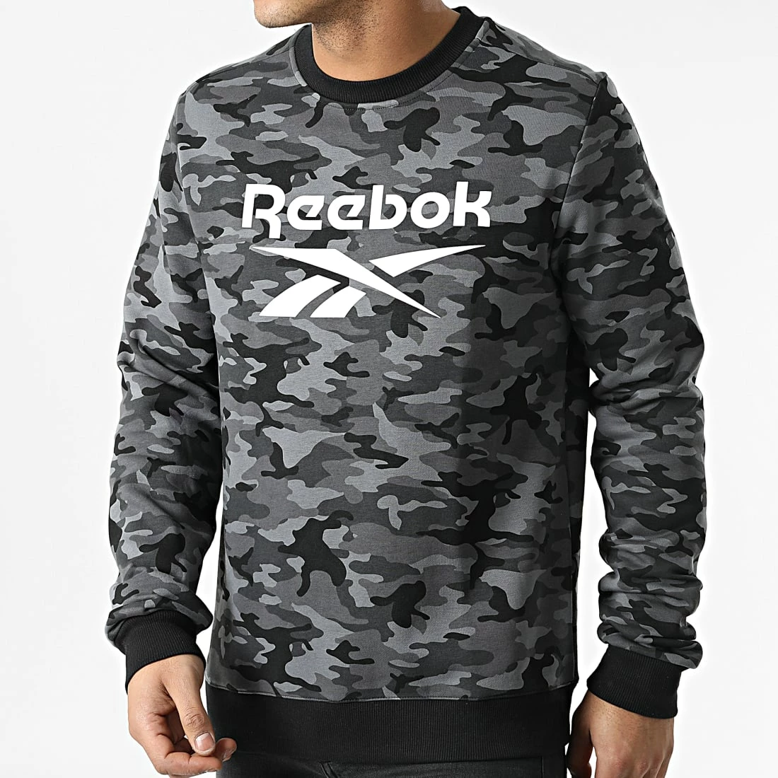 Meilleure vente 😀 Sweat Crewneck Reebok Identity Camo HE8172 Gris Anthracite Camouflage ✔️