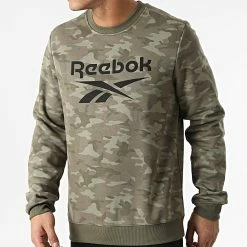 Meilleur prix 🔔 Sweat Crewneck Reebok Identity Camo HE8173 Vert Kaki Camouflage 🔔