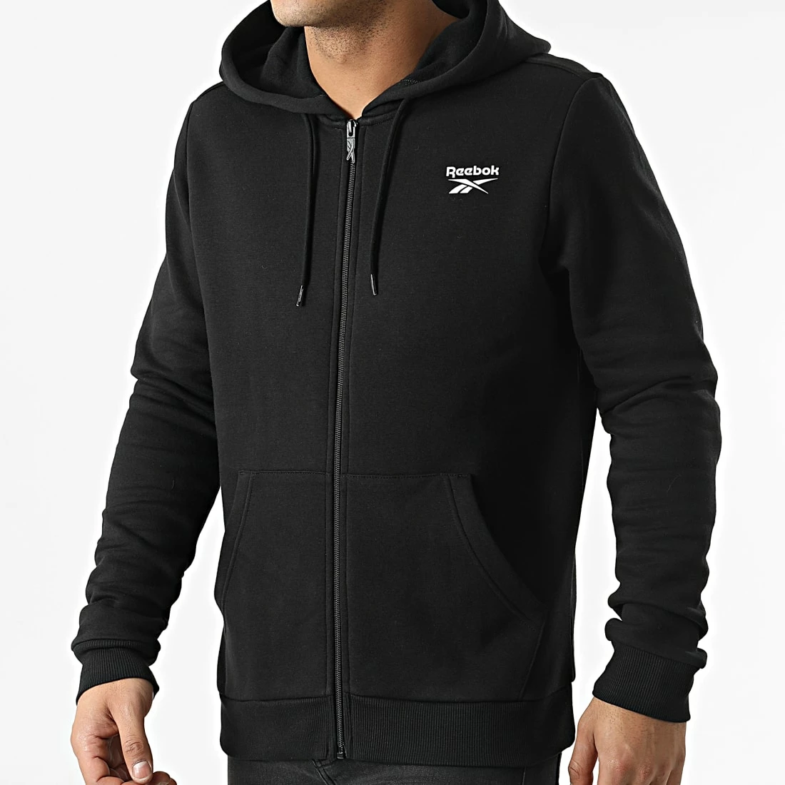 Tout neuf ⭐ Sweat Zippé Capuche Reebok Identity Left Chest Logo HG4450 Noir 🛒