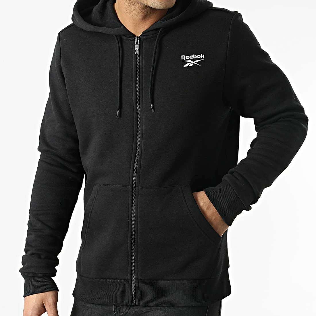 Tout neuf ⭐ Sweat Zippé Capuche Reebok Identity Left Chest Logo HG4450 Noir 🛒 – Image 3