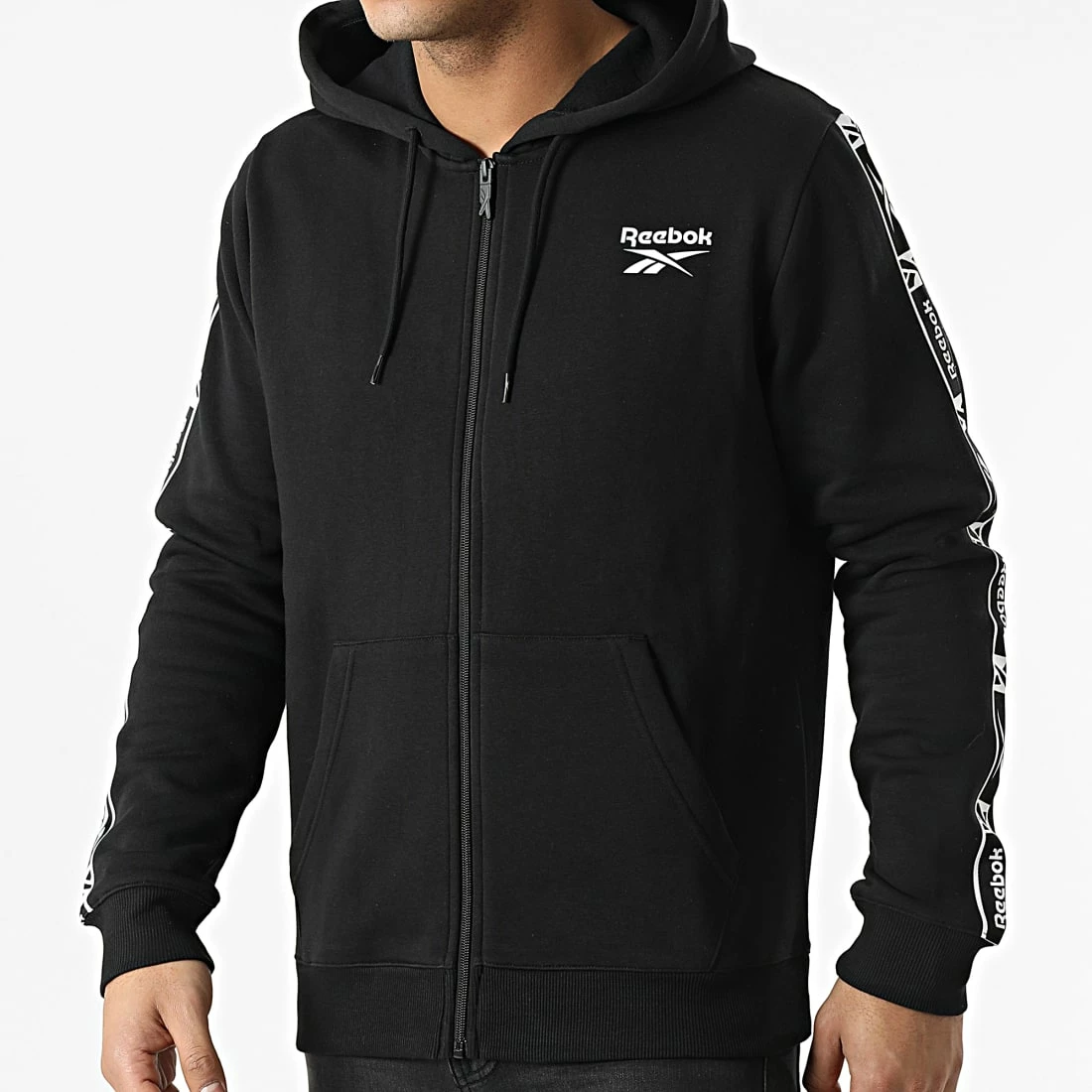Nouveau 🤩 Sweat Zippé Capuche Reebok Identity Tape HH8737 Noir 👍 – Image 3