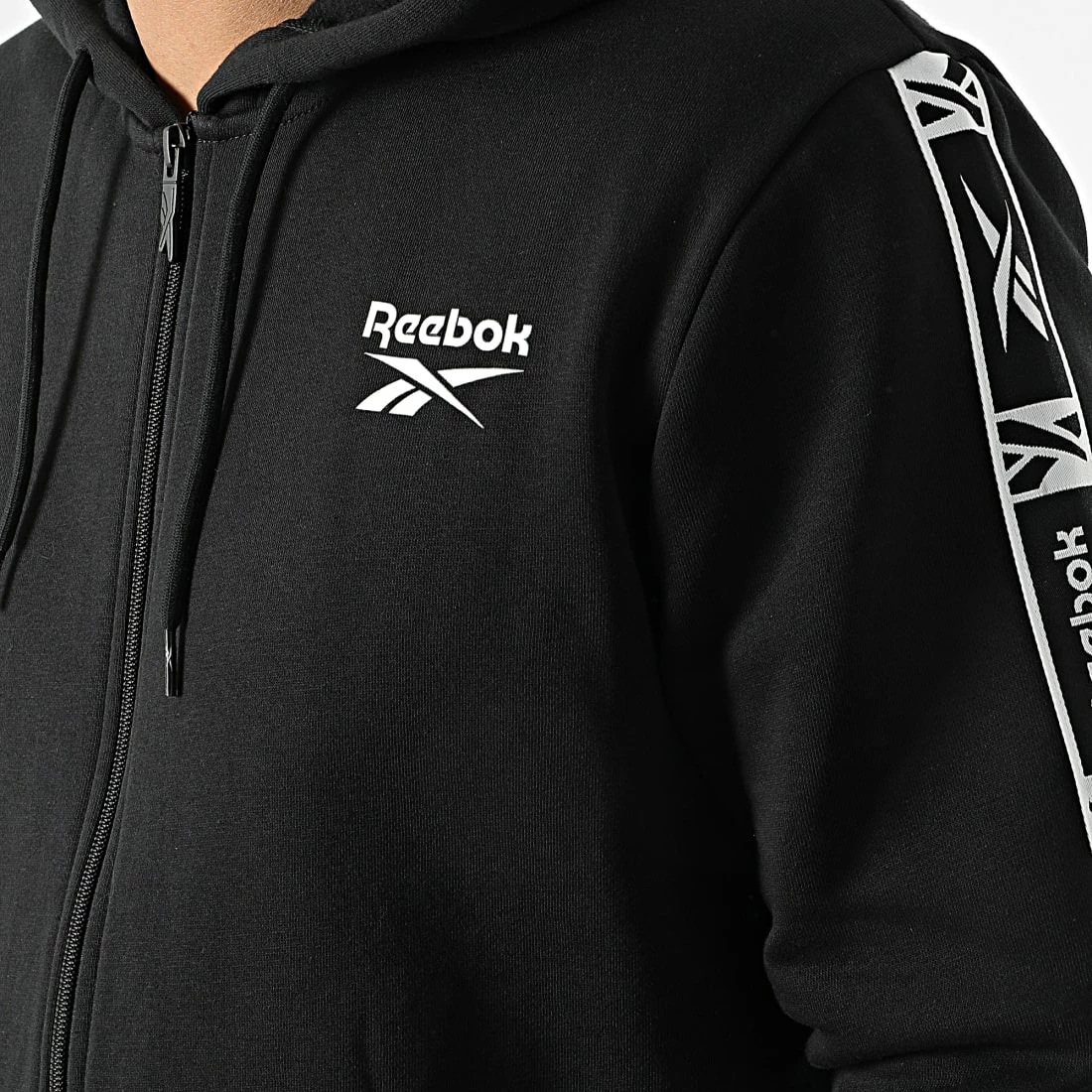 Nouveau 🤩 Sweat Zippé Capuche Reebok Identity Tape HH8737 Noir 👍 – Image 2