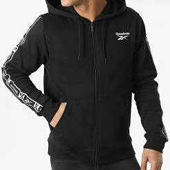 Nouveau đ€© Sweat Zippé Capuche Reebok Identity Tape HH8737 Noir đ