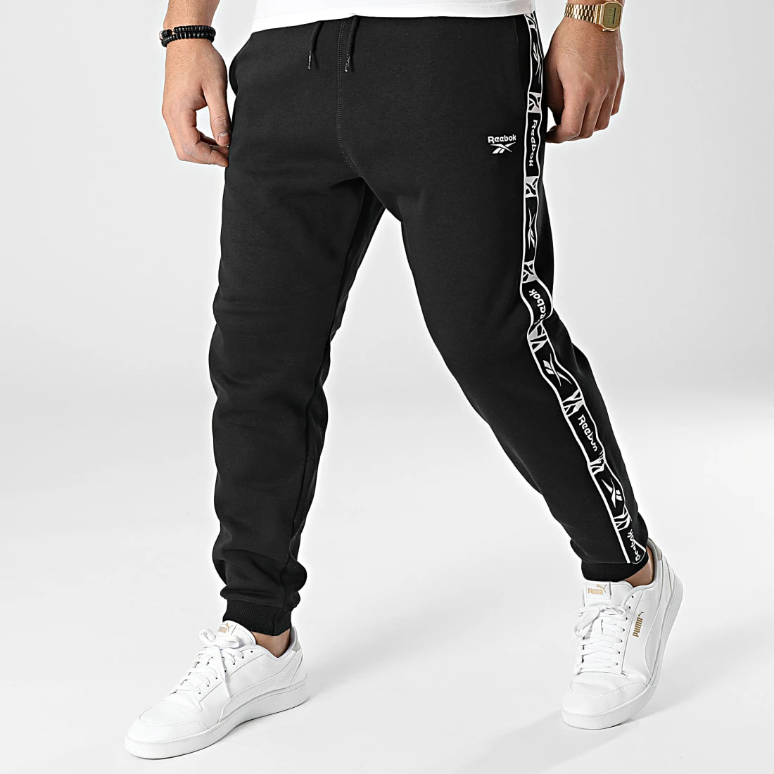 Promo 🌟 Pantalon Jogging A Bandes Reebok Identity Tape HB5978 Noir 🌟