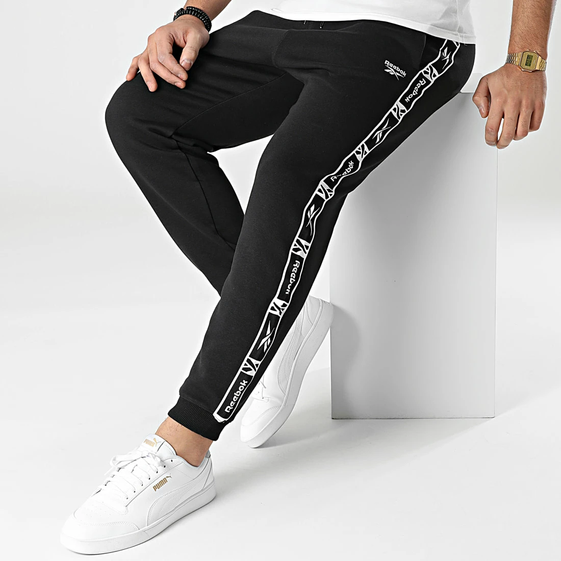 Promo 🌟 Pantalon Jogging A Bandes Reebok Identity Tape HB5978 Noir 🌟 – Image 3