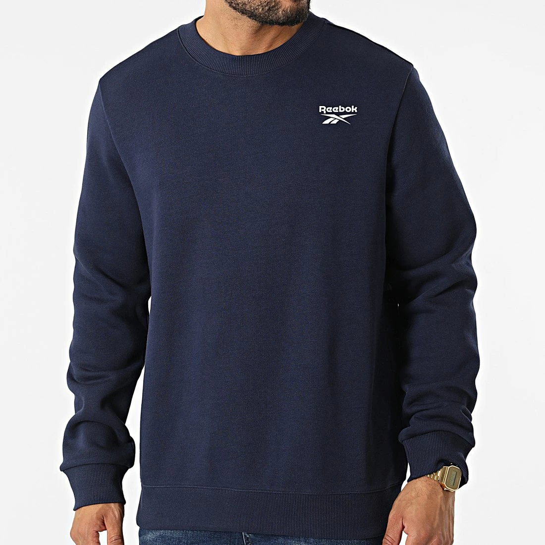 Meilleure vente 😍 Sweat Crewneck Reebok Identity Left Chest Logo HJ9931 Bleu Marine 😀