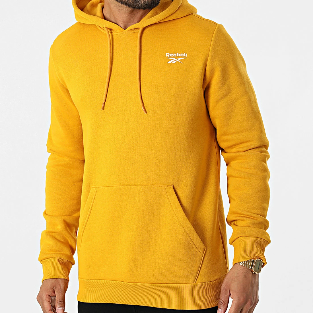 Promo 🧨 Sweat Capuche Reebok Identity Left Chest Logo HJ9940 Jaune Moutarde 🔥