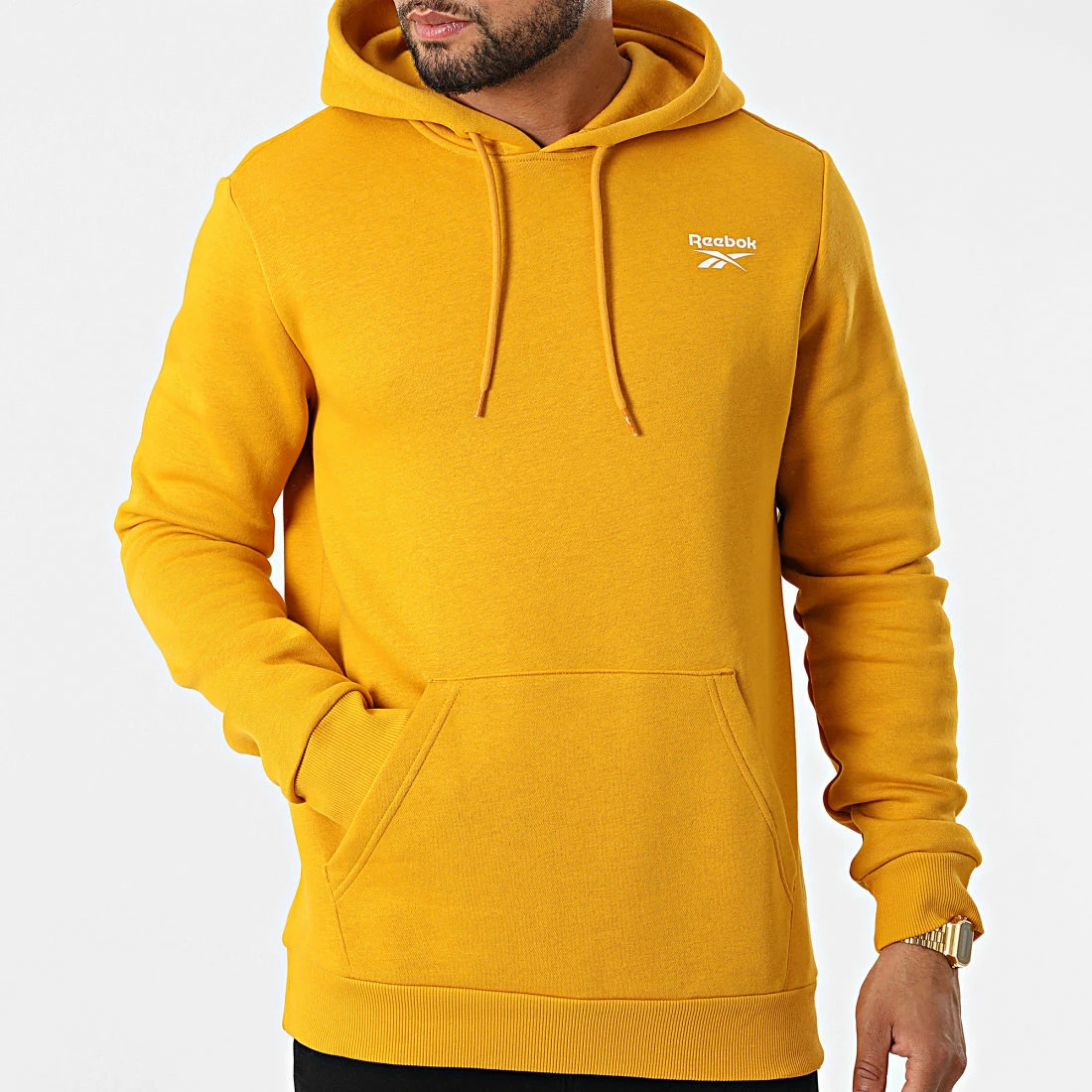 Promo 🧨 Sweat Capuche Reebok Identity Left Chest Logo HJ9940 Jaune Moutarde 🔥 – Image 3