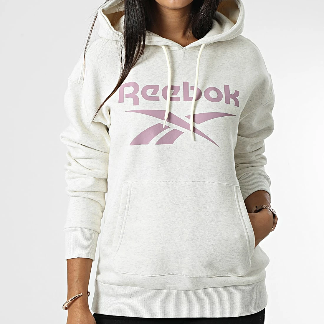 Nouveau ⌛ Sweat Capuche Femme Fleece HK6813 Beige Chiné de Reebok 🌟