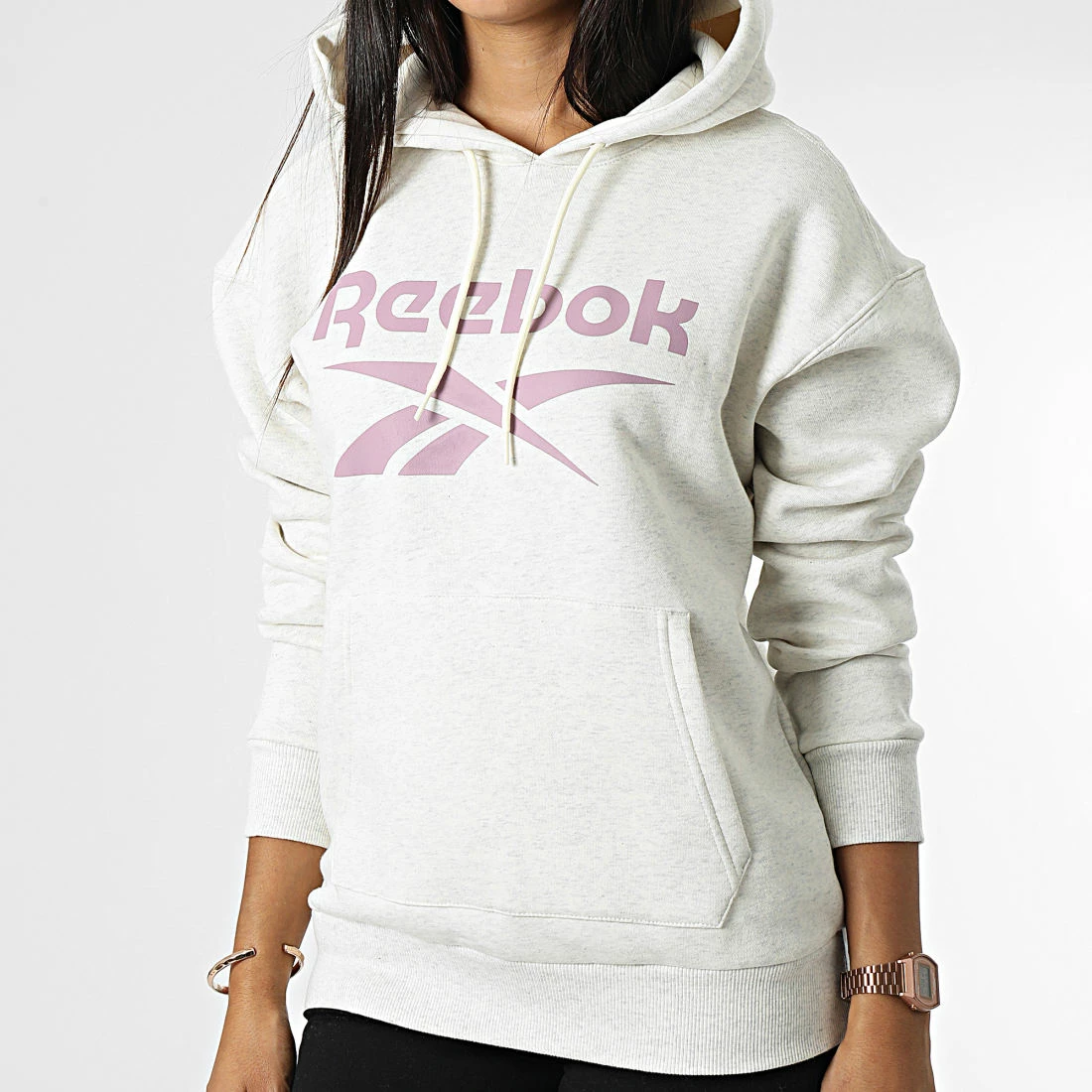 Nouveau ⌛ Sweat Capuche Femme Fleece HK6813 Beige Chiné de Reebok 🌟 – Image 3