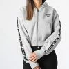 Promo 🔥 Sweat Zippé Capuche Femme Crop A Bandes HT3535 Gris Chiné de Reebok ⌛