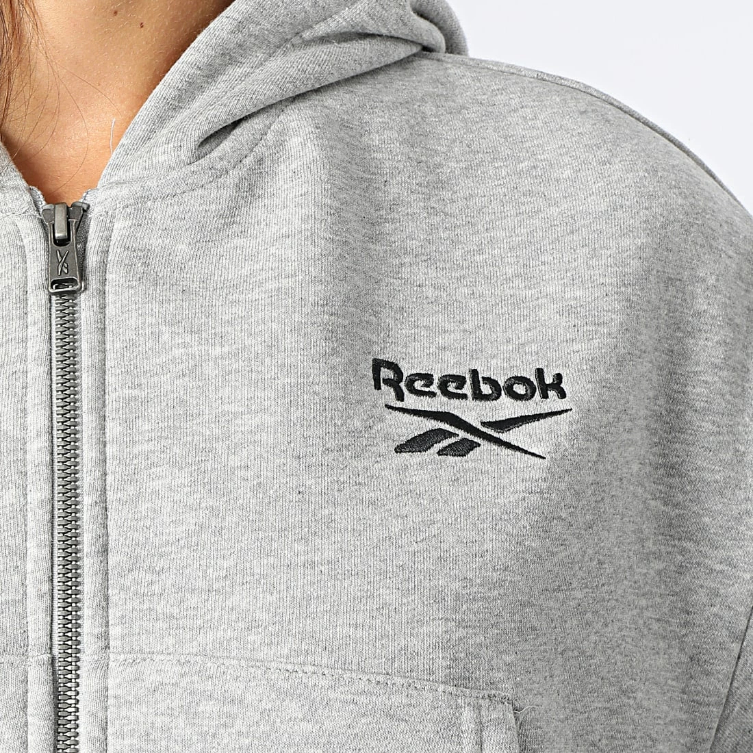 Promo đ„ Sweat Zippé Capuche Femme Crop A Bandes HT3535 Gris Chiné de Reebok â â Image 2