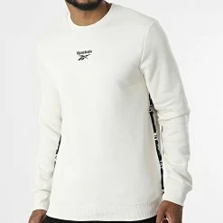 Remise 🥰 Sweat Crewneck A Bandes Reebok Identity Tape HI0633 Beige ⌛
