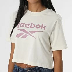 Offres 👏 Tee 👕 Shirt Femme Crop HI0534 Beige de Reebok 😍