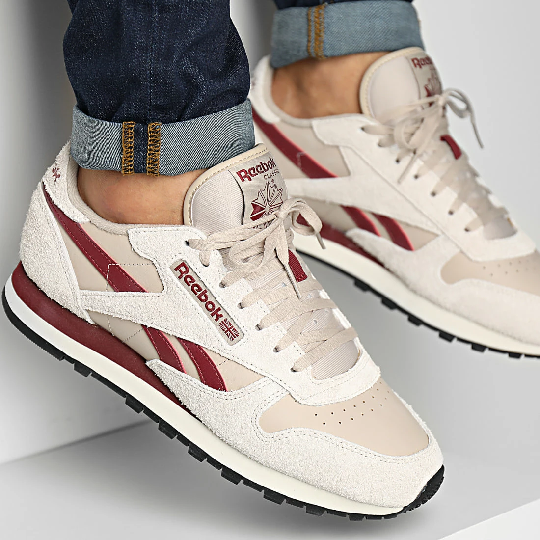 Meilleure vente ✔️ Baskets Classic Leather GY1525 Beige Alabaster Classic Burgundy de Reebok ✔️